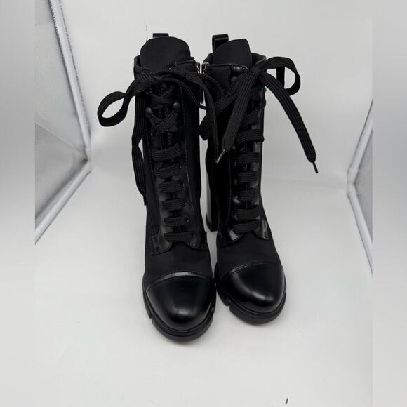 Prada Black Leather/ Re-Nylon Metal Triangle Logo 110mm Ankle Boots EU 38.5 - Picture 4 of 15